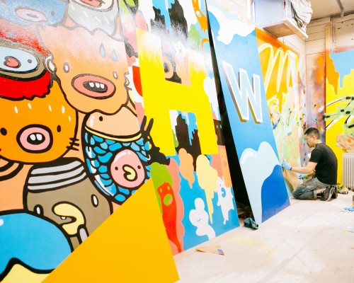 Vancouver based illustrator Carson Ting at work in his studio