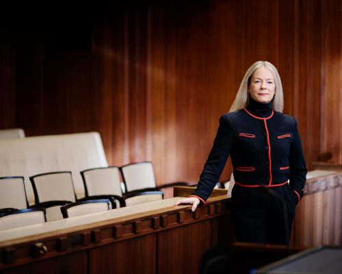 Vancouver city councillor Colleen Hardwick standing in the city council chamber