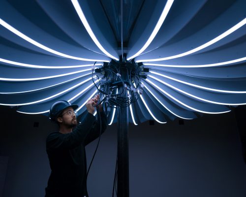 Interactive LED umbrella inspection by tangible interaction